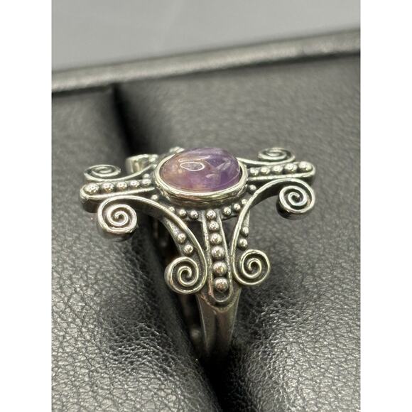 New Condition Sterling Silver Amethyst Scroll Ring Size 7 - Picture 5 of 10